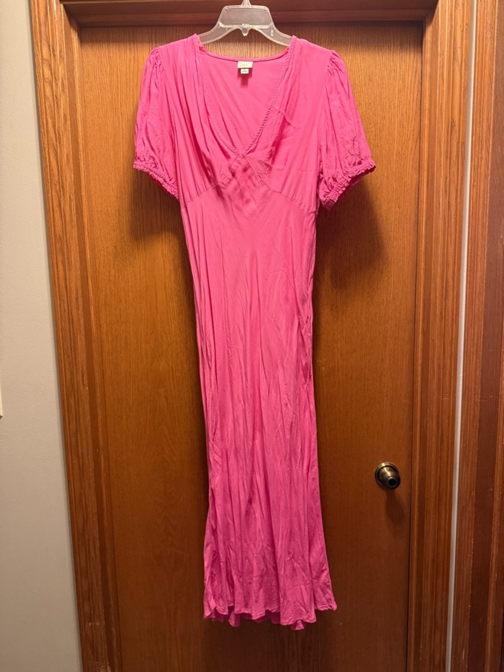 a new day Pink V-Neck Maxi Dress with Puff Sleeves